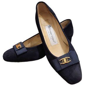 Etienne Aigner Fiesta Classic Blue Suede Gold Logo Accent Bow Heels 5.5
